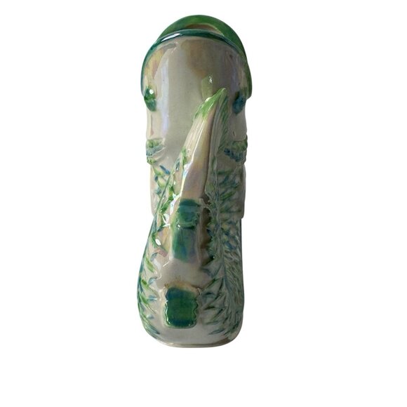 Vtg Studio Pottery 6” Gurgling Fish Vase Green Iredescent Finish Signed 1970s - Picture 5 of 9